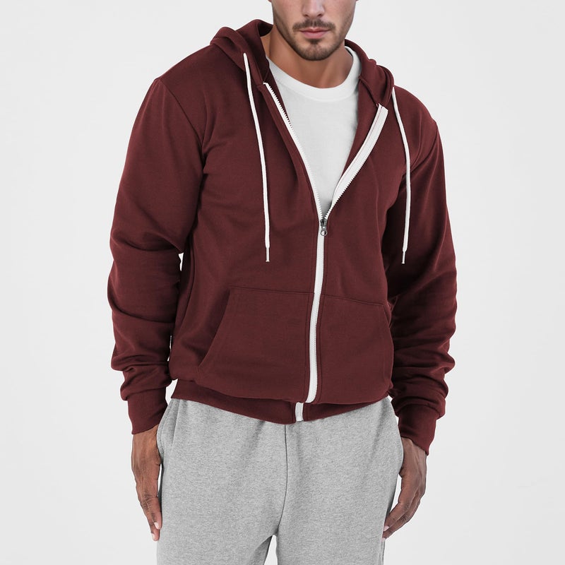 Ohoo Men's Zip Up Hoodie Lightweight Slim Fit Sweatshirt Full Zip Hooded Jacket / DCF002-BURGUNDY-2XL - Image 2